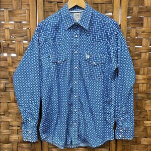 Gorgeous Cinch Men's Blue Geometric Button Down Shirt